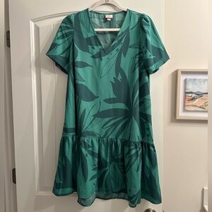 A New Day Teal Leaf Print Mini Dress